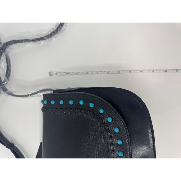 Tignanelle Crossbody Black Leather Saddle bag with Turquoise accence - Picture 9 of 14
